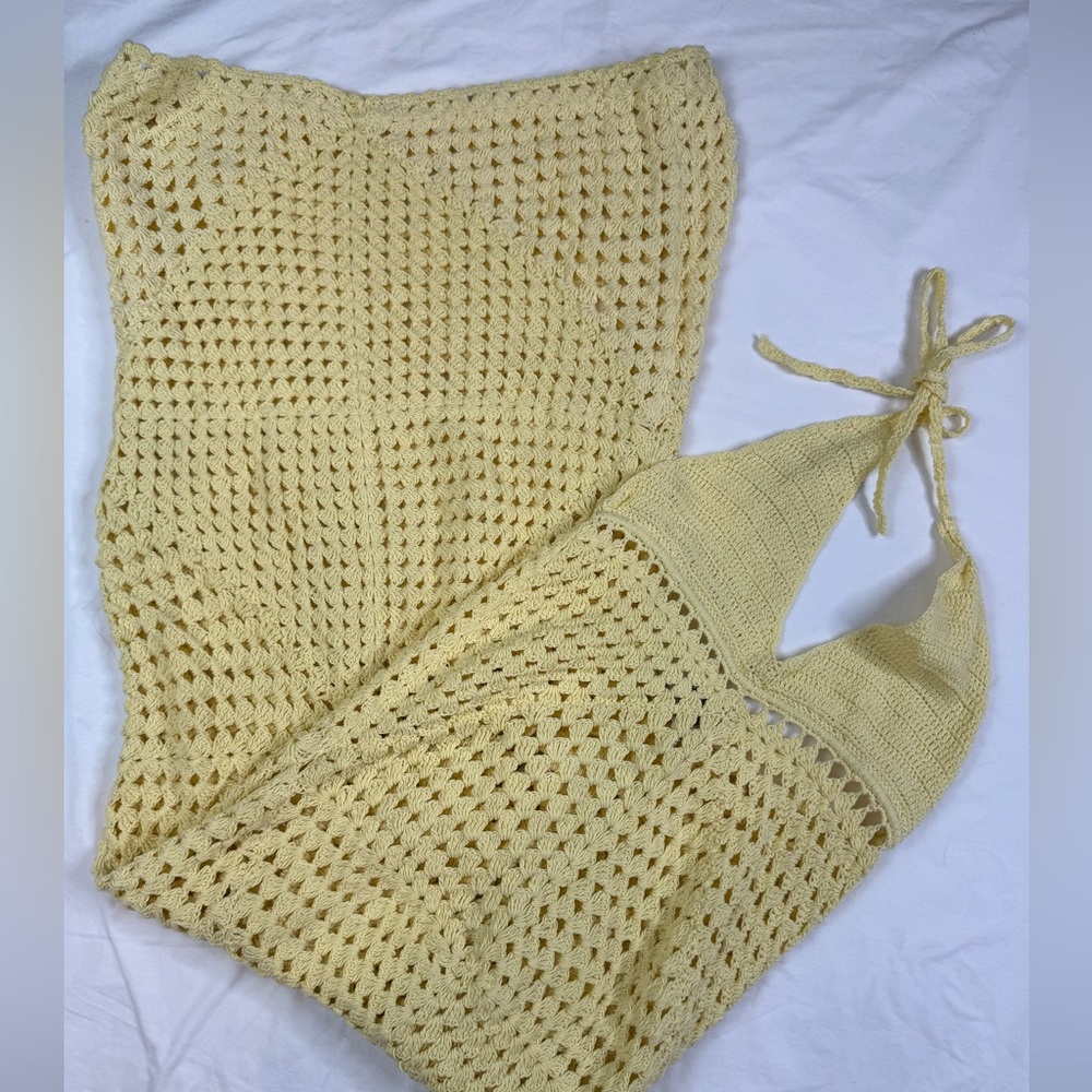 NWT Akoia Swim Crochet Halter Neck Yellow Color Dress Sz M A050425